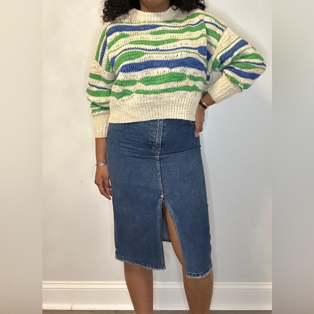 90's Midi Denim Skirt With Slit Size L